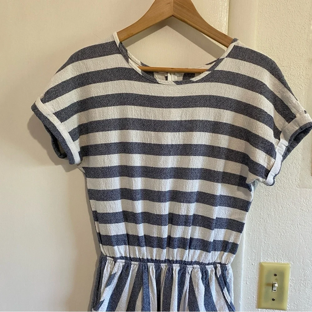 Orange Creek Women's Striped Perfection Jumpsuit Navy White Medium USA Cotton